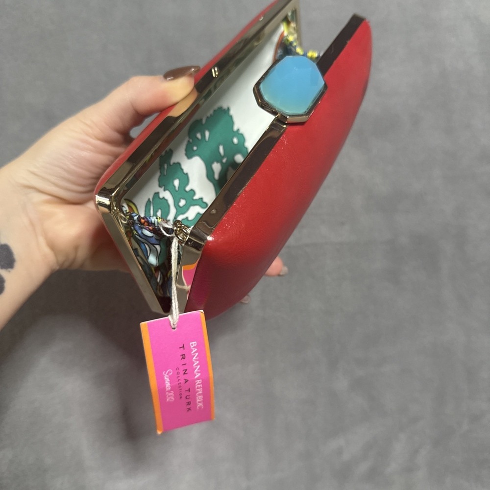 Banana Republic Trina Turk Clutch Red Jewel Latch Clutch Limited Edition READ